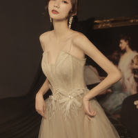 Cute tulle long A line prom dress evening dress - Thumbnail 1