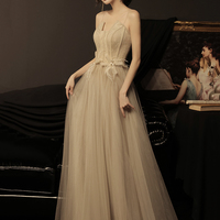 Cute tulle long A line prom dress evening dress - Thumbnail 2