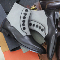 Men Handmade Button Top Leather Boots, Dress Formal Boots , Two Tone Boots - Thumbnail 1