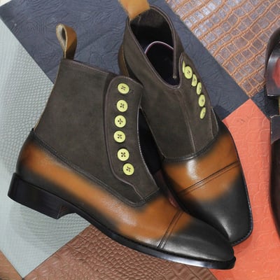 Men handmade button top leather boots, dress formal boots , two tone boots - Thumbnail 2