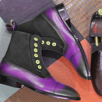 Men Handmade Button Top Leather Boots, Dress Formal Boots , Green Two Tone Boots - Thumbnail 1