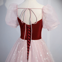 Cute pink tulle long prom dress A line evening dress - Thumbnail 2