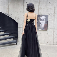 Black v neck tulle tea length prom dress evening dress - Thumbnail 4