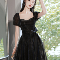 Black tulle long prom dress A line evening dress - Thumbnail 3