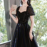 Black tulle long prom dress A line evening dress - Thumbnail 7