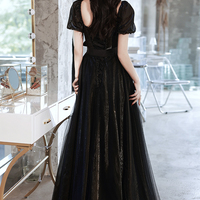 Black tulle long prom dress A line evening dress - Thumbnail 9