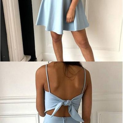 Light blue homecoming dresses,spaghetti straps juniors dresses,short party dresses,a-line school event dresses,814 - Thumbnail 3