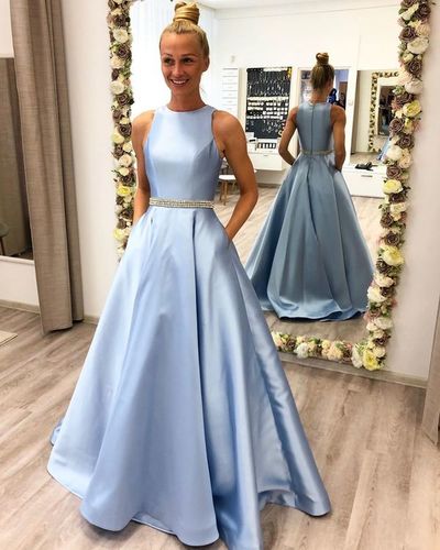 O-Neck Light Blue Prom Dress,Charming Evening Dress,Prom Dresses,815