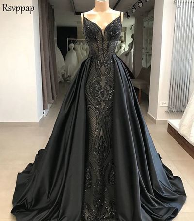 Exclusive black spaghetti straps satin lace long dress,820
