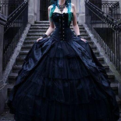 Black romantic gothic wedding dresses,elegant bridal dresses,1357 - Thumbnail 2