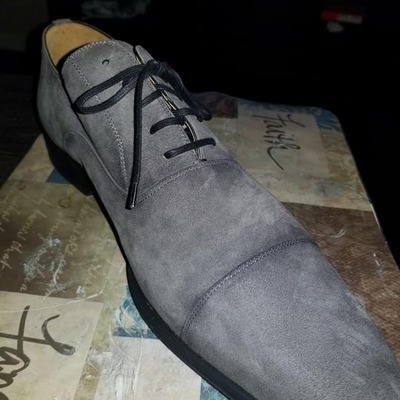 New handmade men's grey cap toe suede shoes, formal wear lace up shoes - Thumbnail 2