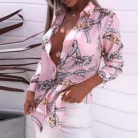Women Chain Printing Long Sleeve Blouse - Thumbnail 2