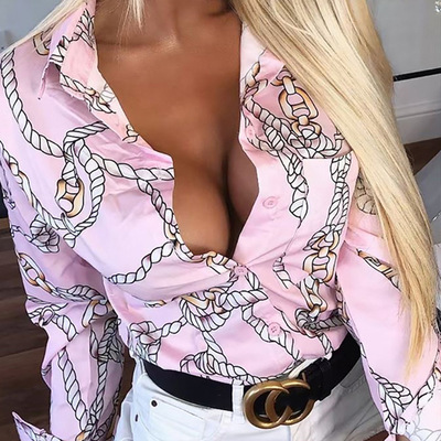 Women Chain Printing Long Sleeve Blouse