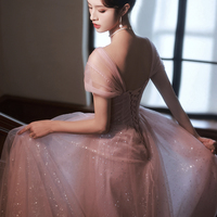 Pink tulle sequins long prom dress pink evening dress - Thumbnail 6