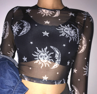 Free Shipping-SUN AND MOON MESH TOP