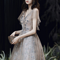 Stylish tulle sequins long prom dress A line evening dress - Thumbnail 2