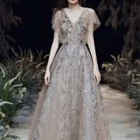 Stylish tulle sequins long prom dress A line evening dress - Thumbnail 3