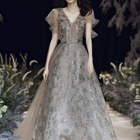 Stylish tulle sequins long prom dress A line evening dress - Thumbnail 7