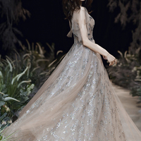 Stylish tulle sequins long prom dress A line evening dress - Thumbnail 5