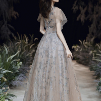 Stylish tulle sequins long prom dress A line evening dress - Thumbnail 6