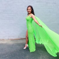 Sparkly Mermaid V Neck Green Sequin Long Prom Dresses - Thumbnail 1