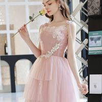 Pink tulle long prom dress A line evening dress - Thumbnail 2