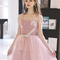 Pink tulle long prom dress A line evening dress - Thumbnail 4