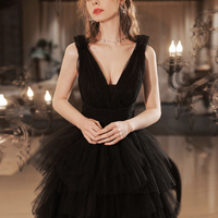 Black tulle long ball gown dress black formal dress - Thumbnail 1