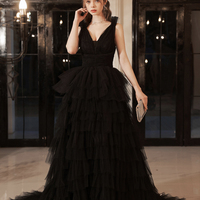 Black tulle long ball gown dress black formal dress - Thumbnail 4