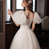 White tulle long A line prom dress white evening dress - Thumbnail 8