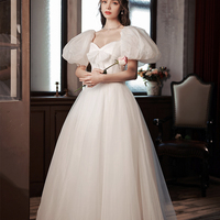 White tulle long A line prom dress white evening dress - Thumbnail 2