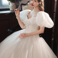 White tulle long A line prom dress white evening dress - Thumbnail 3