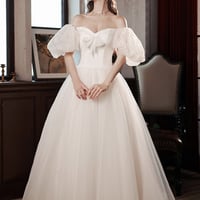 White tulle long A line prom dress white evening dress - Thumbnail 6