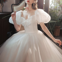 White tulle long A line prom dress white evening dress - Thumbnail 4