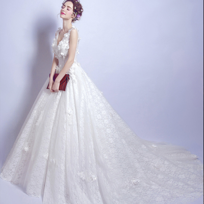 White lace v neck long prom dress white evening dress - Thumbnail 2