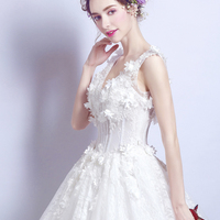 White lace v neck long prom dress white evening dress - Thumbnail 1