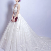 White lace v neck long prom dress white evening dress - Thumbnail 6