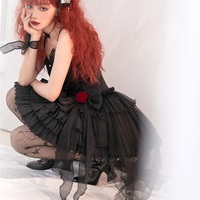 Gothic Black & White Summer Stars Rose Lace Strap Dress - Thumbnail 8