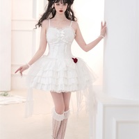 Gothic Black & White Summer Stars Rose Lace Strap Dress - Thumbnail 5