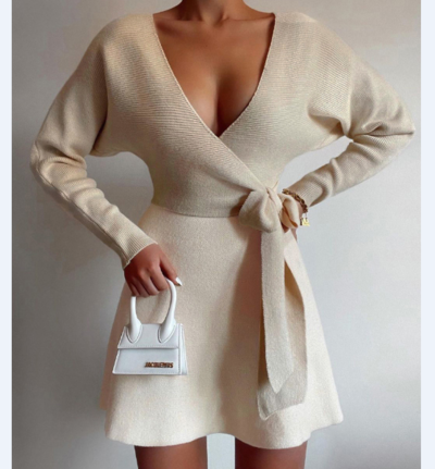 Long Sleeve Crossover Sexy V-Neck Dress