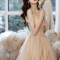Cute tulle sequins long prom dress A line evening dress - Thumbnail 2