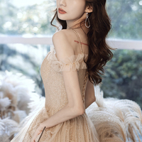 Cute tulle sequins long prom dress A line evening dress - Thumbnail 5