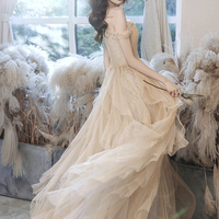 Cute tulle sequins long prom dress A line evening dress - Thumbnail 6