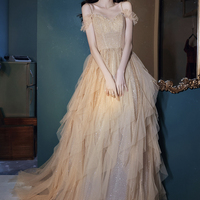 Cute tulle sequins long prom dress A line evening dress - Thumbnail 8