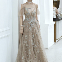 Stylish tulle sequins long prom dress A line evening dress - Thumbnail 1