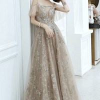 Stylish tulle sequins long prom dress A line evening dress - Thumbnail 2