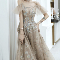 Stylish tulle sequins long prom dress A line evening dress - Thumbnail 3