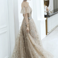 Stylish tulle sequins long prom dress A line evening dress - Thumbnail 4