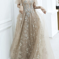 Stylish tulle sequins long prom dress A line evening dress - Thumbnail 6