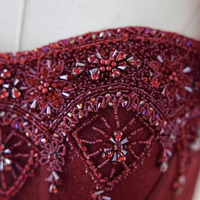 Burgundy tulle beads long prom dress A line evening dress - Thumbnail 2